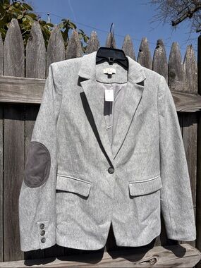Loft size 10 light grey cotton blazer with elbow pads. NWT!